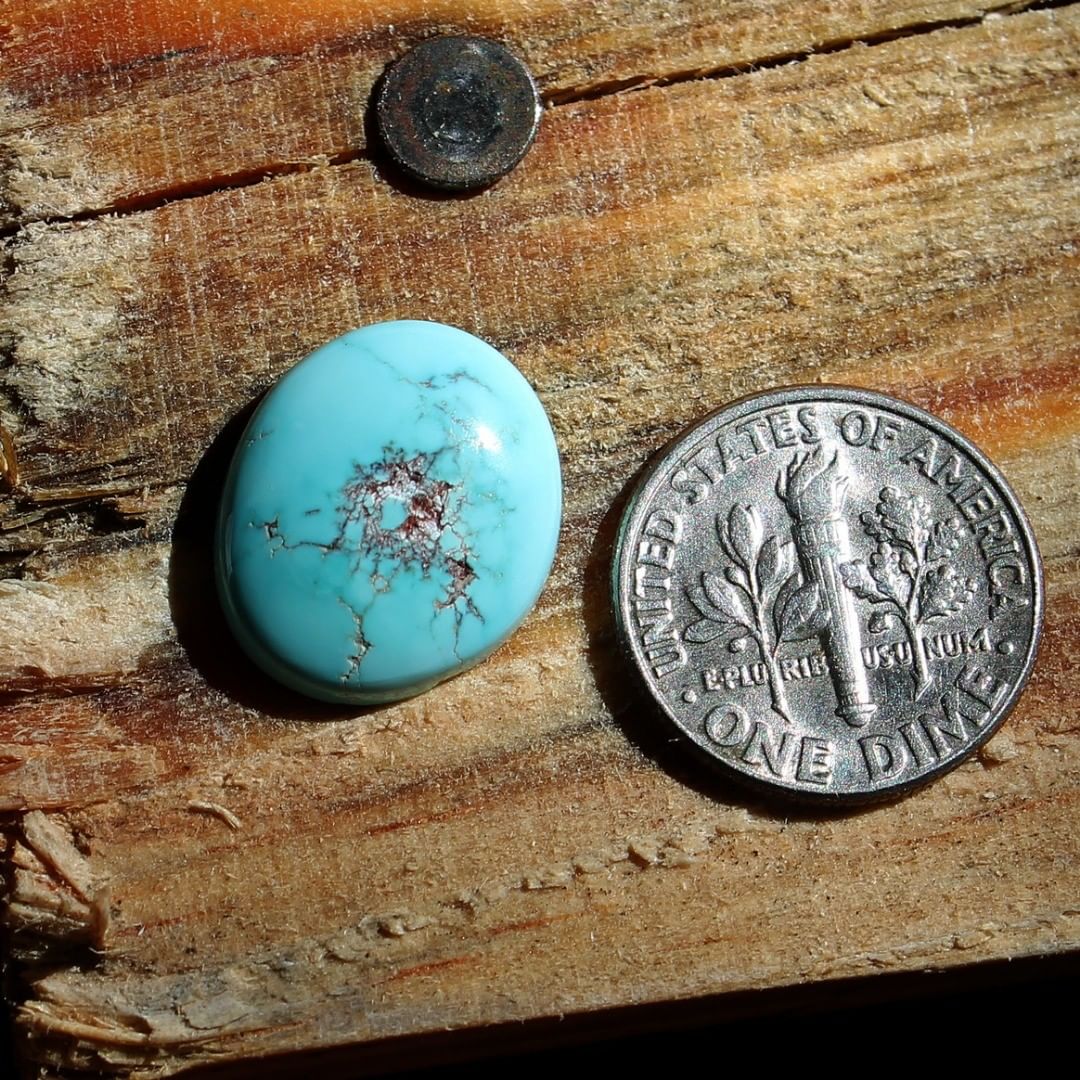 Blue turquoise spiderweb cabochon from Crescent Valley NV
Instagram    $26 for 7.6 carats un-backed & untreated
