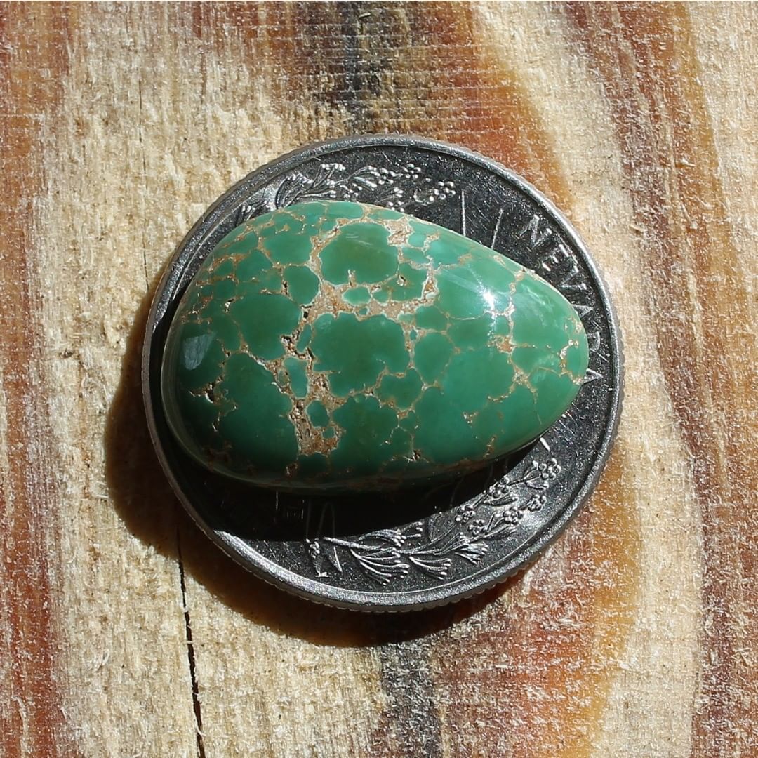 Green turquoise cabochon w/spiderweb from Crescent Valley
Instagram    $45.12 for 12.7 carats solid, un-backed & untreated Nevada turquoise
