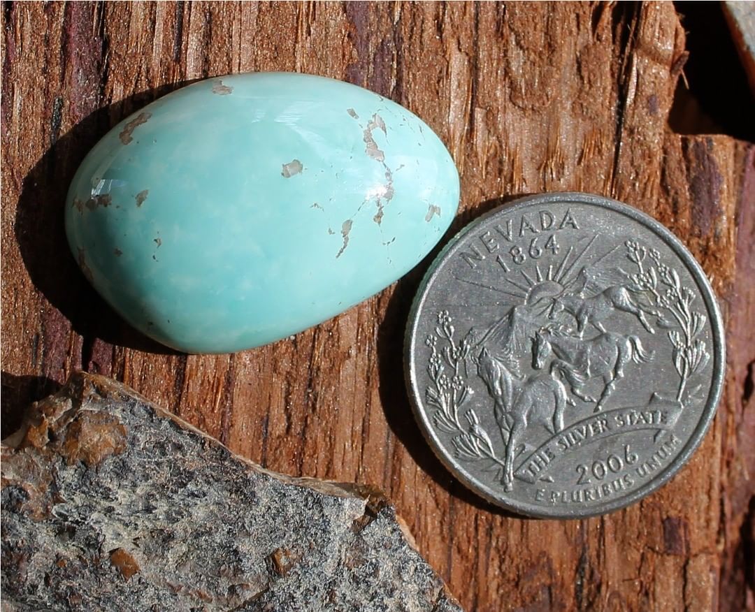 Light blue high dome turquoise cabochon (Natural Stone Mountain Turquoise) An eggy sorta cab…
Instagram    $81 for 27 carats solid, un-backed & untreated Nevada turquoise