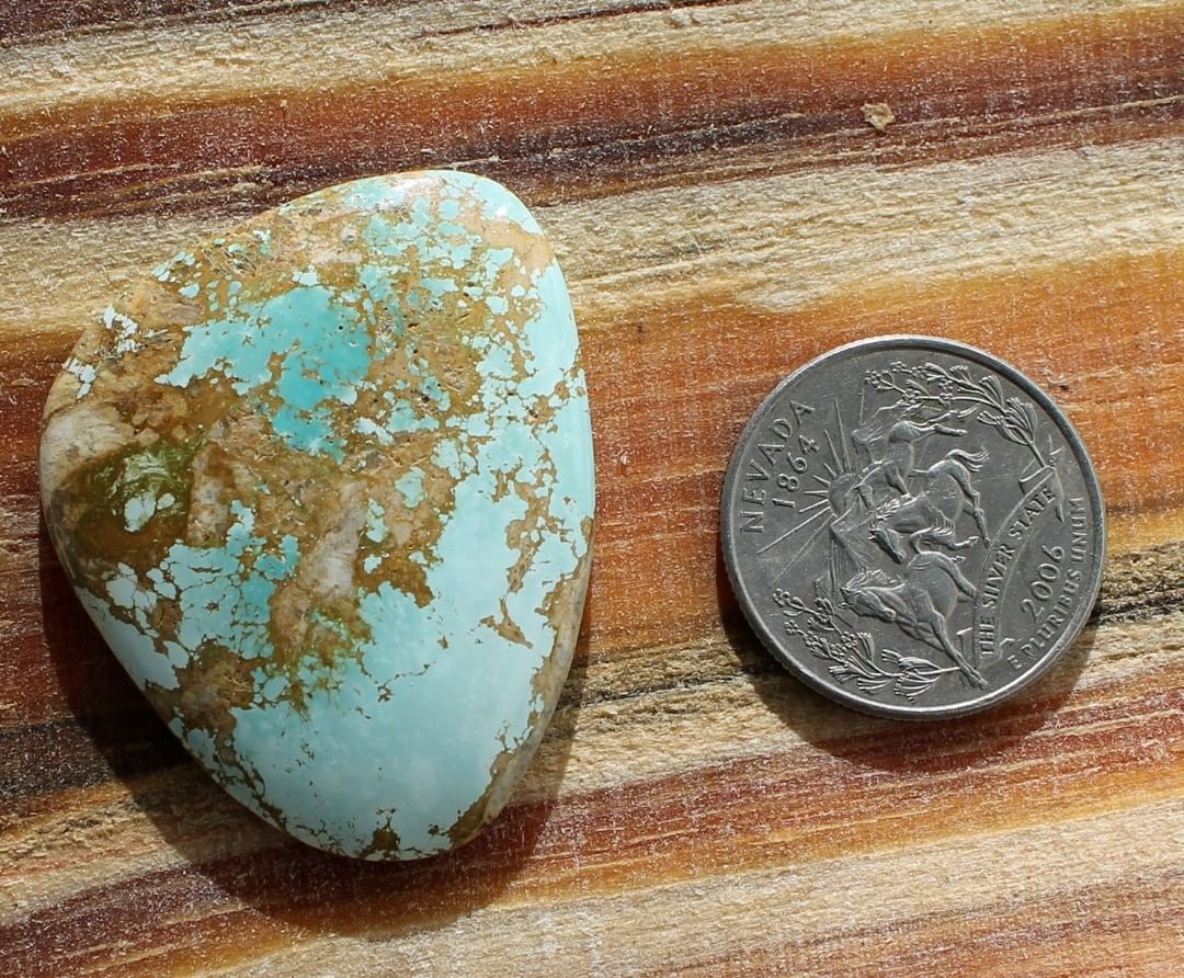 Light blue natural turquoise with yellow matrix (Stone Mountain Turquoise)
Instagram    $135 for 63.4 carats untreated Nevada turquoise.
