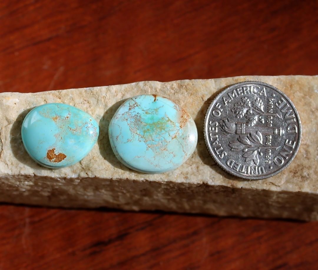 Light blue natural turquoise with red micro inclusions (Stone Mountain Turquoise)
Instagram    $32.45 for 9.6 carats untreated & un-backed Nevada turquoise. (5.4ct, 4.2ct)
