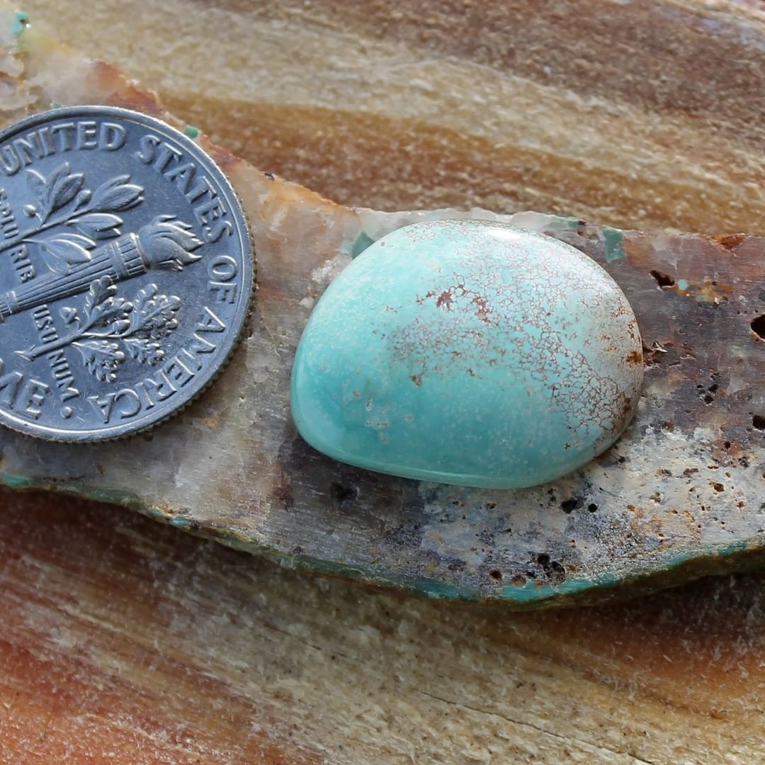 Light blue natural turquoise with micro-web inclusions (Stone Mountain Turquoise)
Instagram    $21.90 for 7.8 carats untreated & un-backed Nevada turquoise.
