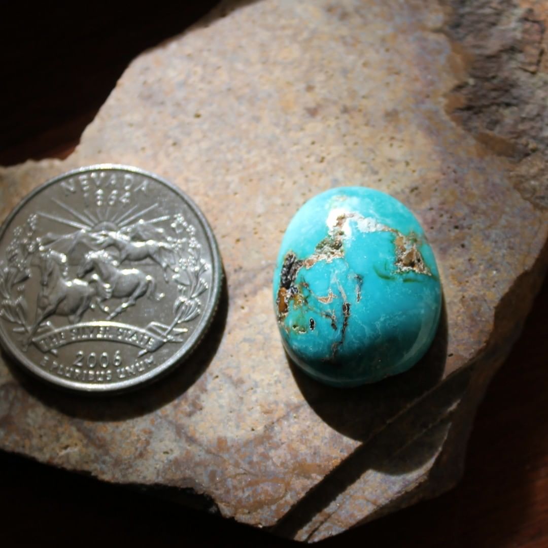 Natural Blue June turquoise cabochon
Instagram    $42 for 14.3 carats untreated Nevada boulder turquoise.
