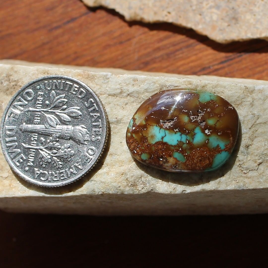 Natural blue turquoise cabochon with iron inclusions (Stone Mountain Turquoise)
Instagram    $25.21 for 6.7 carats solid, un-backed & untreated Nevada turquoise.
