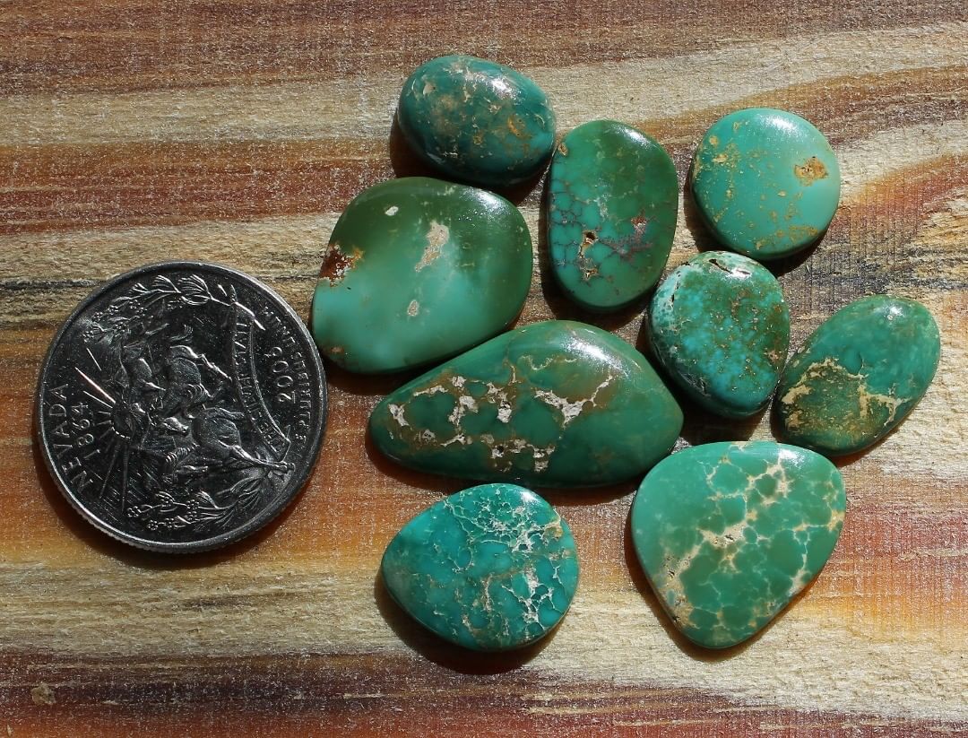 Natural Green Stone Mountain Turquoise Cabochons
Instagram    $135.24 for 48.8 carats untreated & un-backed Nevada turquoise.

