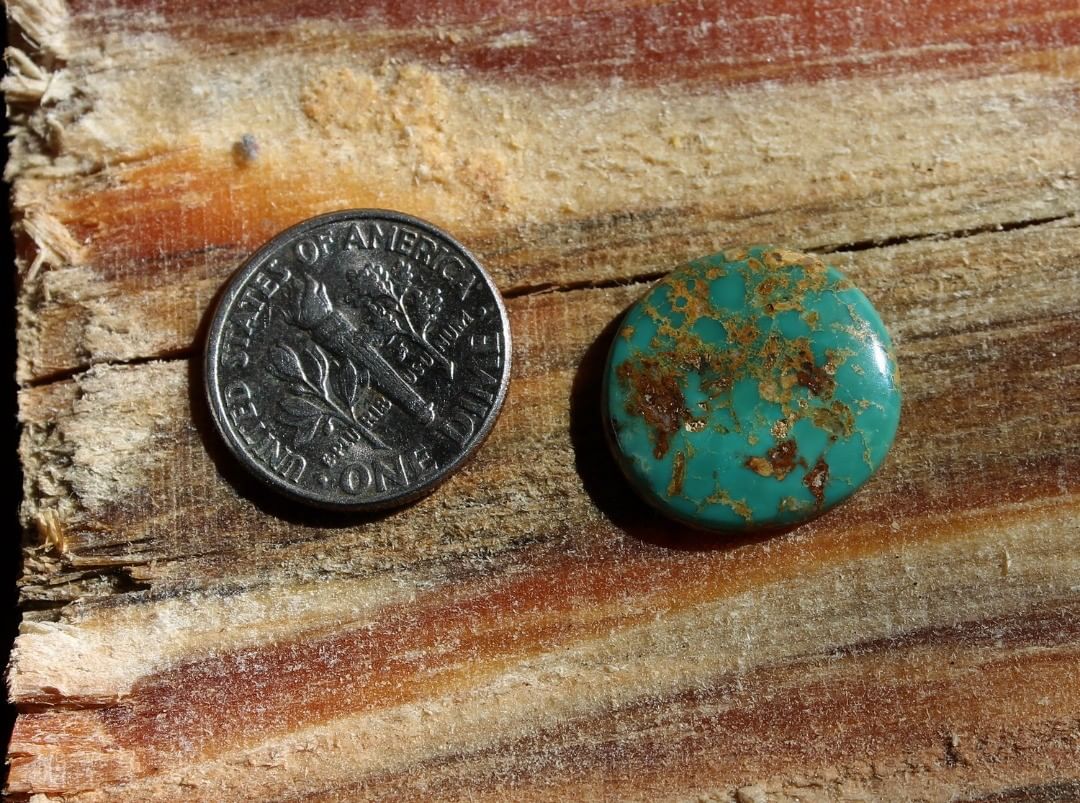 Natural green-teal turquoise cabochon (Stone Mountain Turquoise)
Instagram    $23 for 8.4 carats untreated & un-backed Nevada turquoise. 

