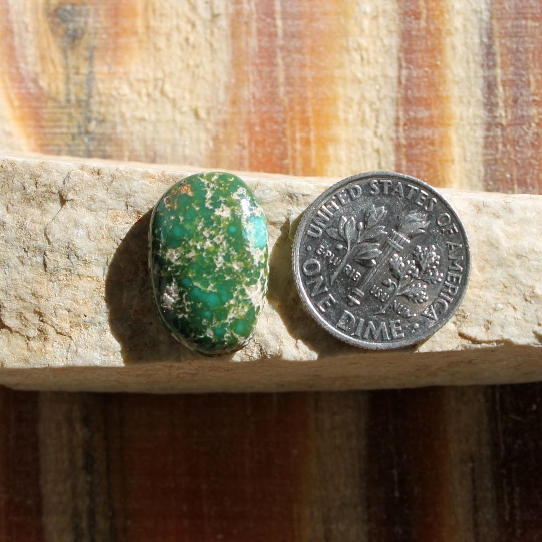 Natural green turquoise cabochon (Stone Mountain Turquoise)
Instagram    $23.63 for 7.5 carats un-backed & untreated Nevada turquoise.

