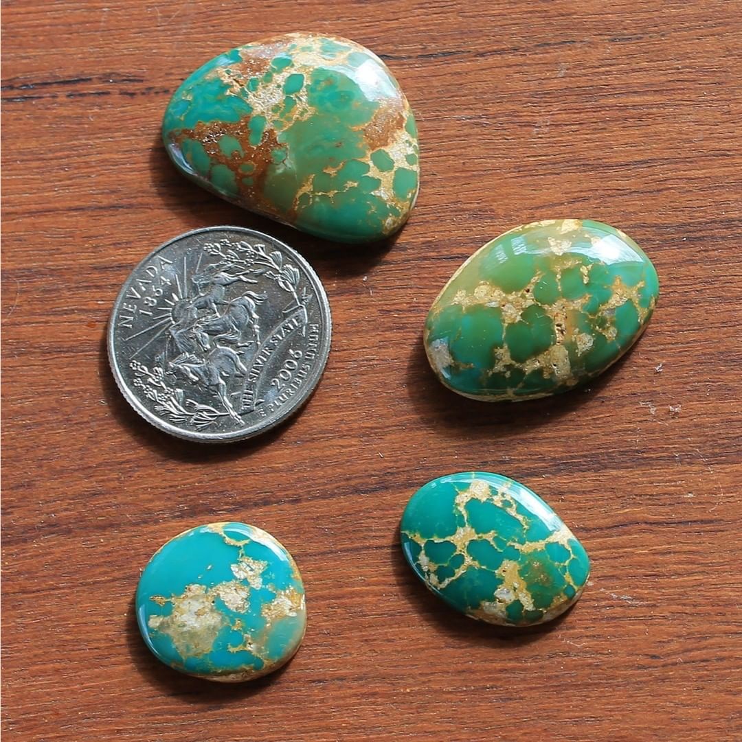 Natural Green Turquoise from Stone Mountain Mine
Contact us  $199.26 for 66.2 carats un-backed & untreated turquoise cabochons
#februarysale