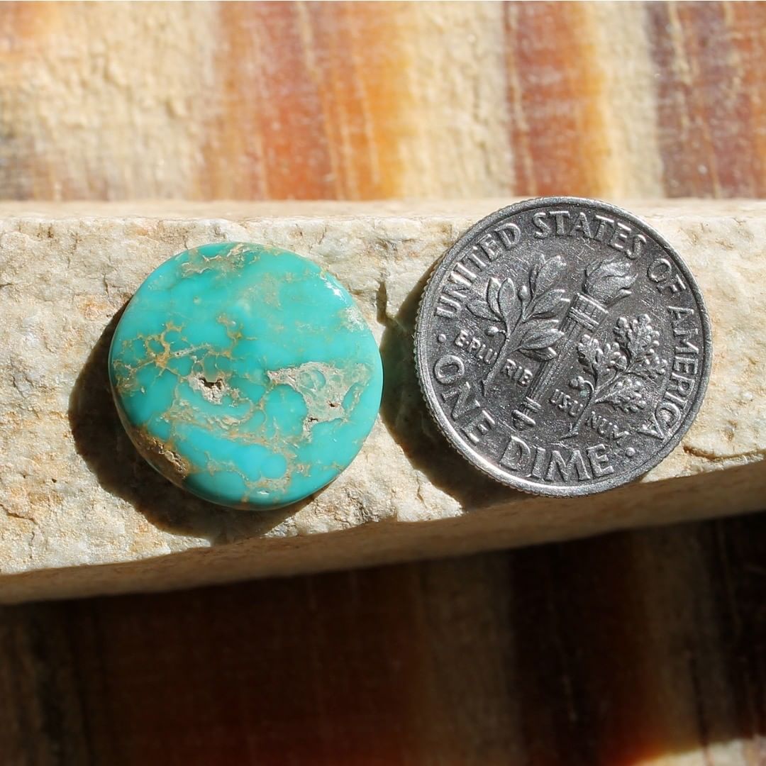 Natural teal-green turquoise flat top cabochon (Stone Mountain Turquoise)
Instagram    $13.72 for 4.9 carats un-backed & untreated Nevada turquoise.

