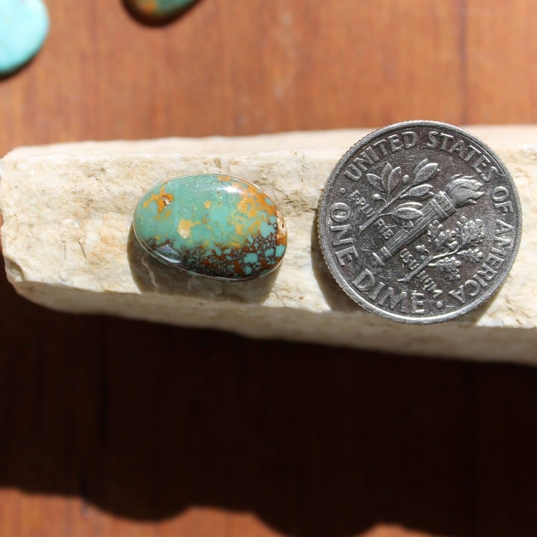 Natural turquoise cabochon w/ spiderweb matrix from Taubert Hills
Instagram    $14 for 4.2 carats un-backed & untreated Nevada turquoise.
.com