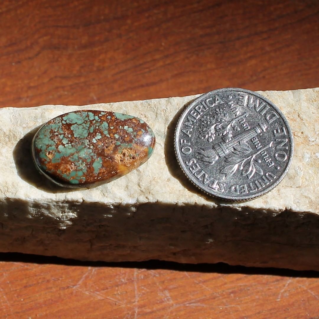 Natural turquoise cabochon with iron inclusions (Stone Mountain Turquoise)
Instagram    $15 for 6.3 carats un-backed & untreated Nevada turquoise.
