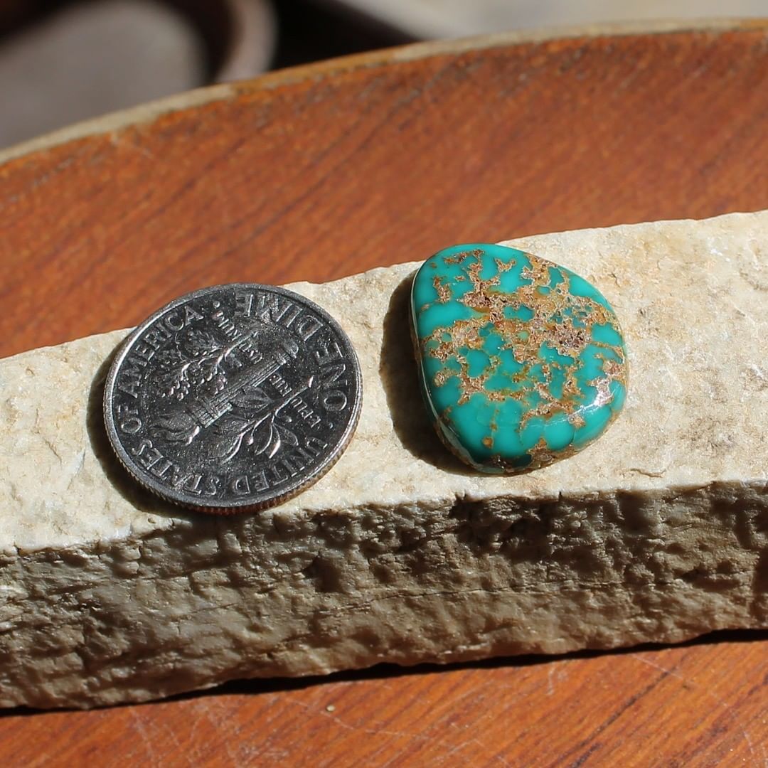 Natural turquoise cabochon with iron quartz matrix (Stone Mountain Turquoise)
Instagram    $22 for 7.6 carats un-backed & untreated Nevada turquoise.
