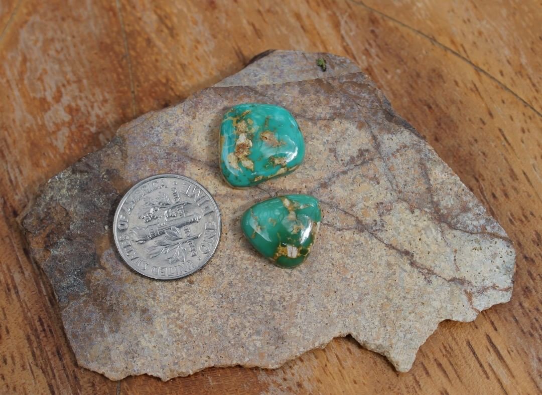 A couple of “Patty’s greens” Natural turquoise cabochons (Stone Mountain Turquoise)
Instagram    $35 for 7.0, 5.6 carat untreated Nevada turquoise
