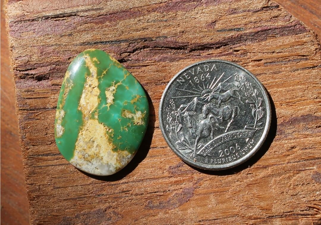 Natural green boulder turquoise cabochon (Stone Mountain Turquoise)
Instagram    $28 for 15.4 carats untreated Nevada boulder turquoise.
