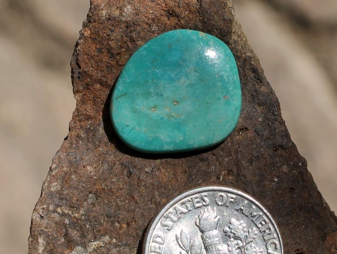 Natural teal-blue turquoise cabochon (Taubert Hills Turquoise)
Instagram    $16 for 7.0 carats untreated & un-backed Nevada turquoise.
