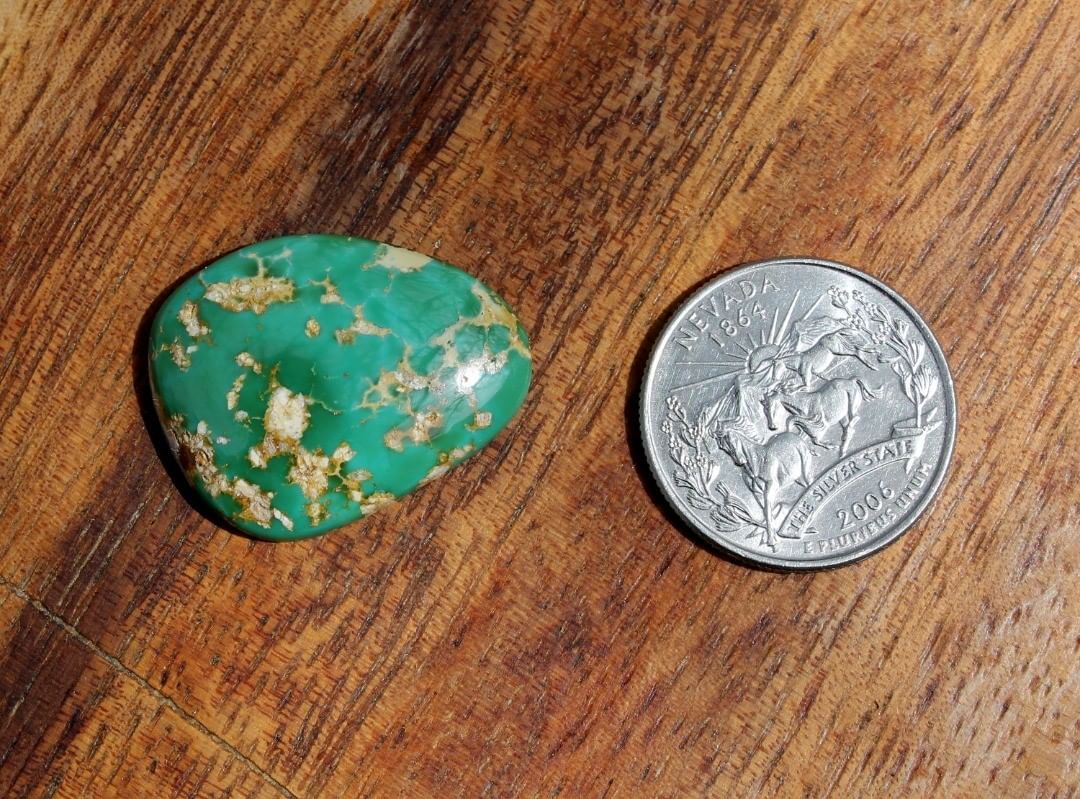 One of “Patty’s greens” Natural turquoise cabochon (Stone Mountain Turquoise)
Instagram    $80 for 26.6 carat untreated & un-backed Nevada turquoise