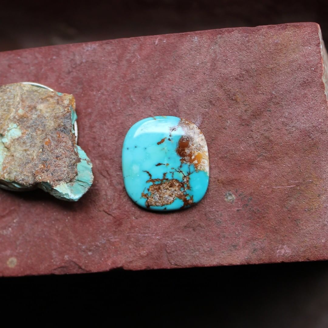 Natural blue Stone Mountain Turquoise cabochon w/ red matrix
 $25 for 9.2 carats untreated &un-backed Nevada Turquoise
