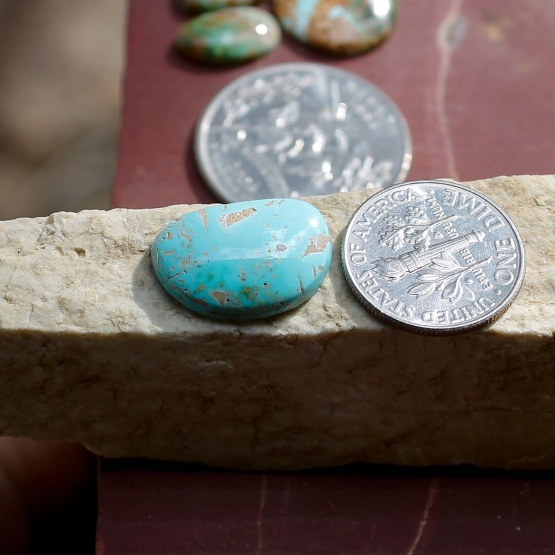 Natural blue turquoise cabochon w/ tan matrix (Stone Mountain Turquoise)
Claim it or DM for inquiries $23 for 6.6 carats untreated & un-backed Nevada turquoise. 
