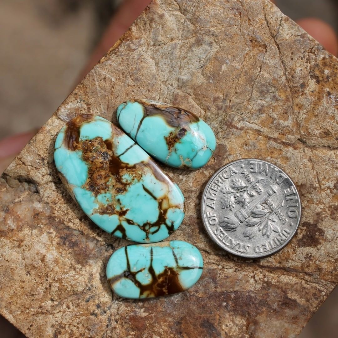 Natural blue turquoise cabochons w/ rare inclusion pattern (the iron that binds) Stone Mountain Turquoise
(mandatory reshoot