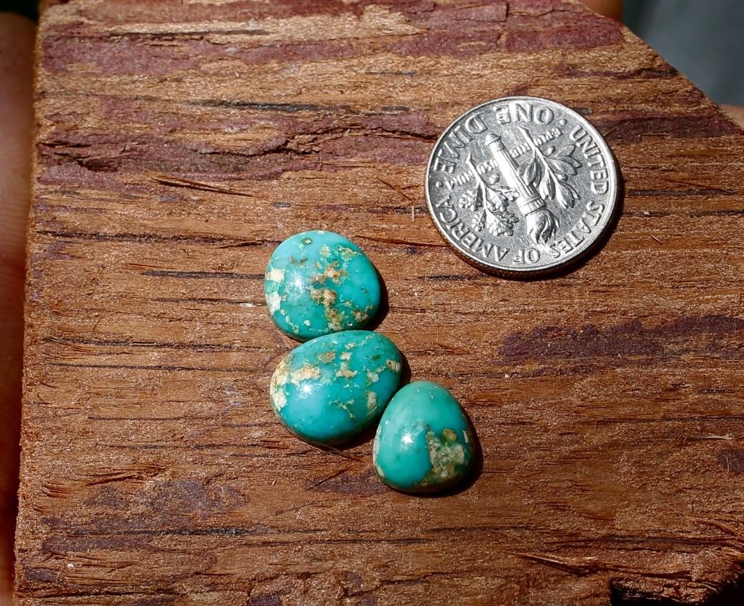 Three natural Harcross Turquoise cabochons
 $35 for 4.0, 3.0 & 2.9 carats
 untreatedturquoise