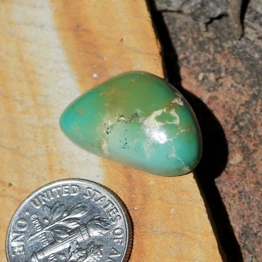 A green cabochon with a high dome. Un-backed and untreated. 

$36 for 13.5 carats