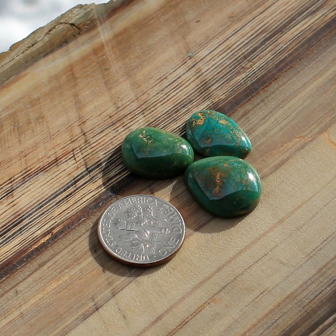 A trio of green Stone Mountain Turquoise cabochons
 $55 for 8.5, 7.0, 4.0 carats untreated & un-backed Nevada turquoise.
