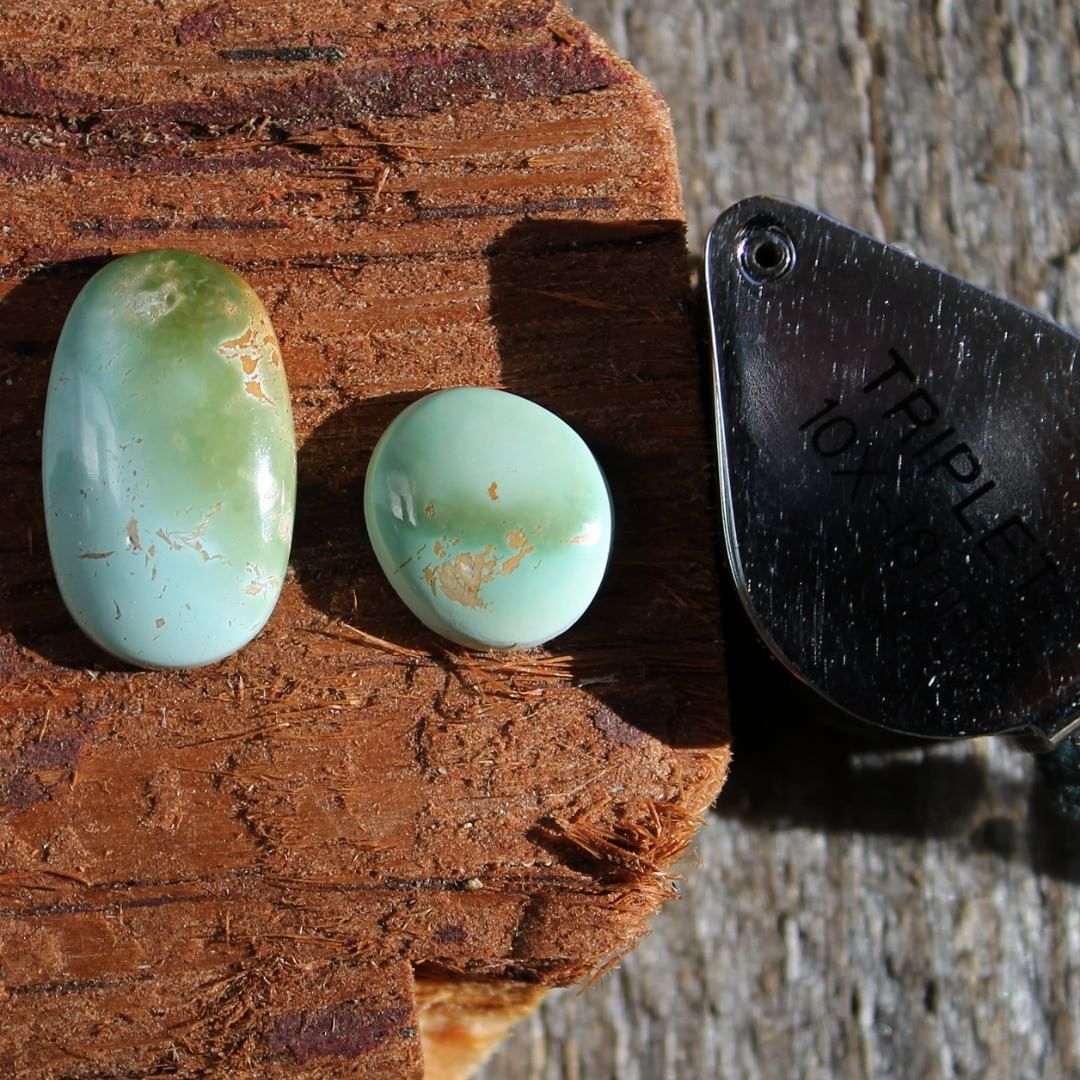 Two color matched turquoise cabochons from Stone Mountain Mine
 $30 for 8.3, 3.2 carats untreated & un-backed Nevada turquoise. 
