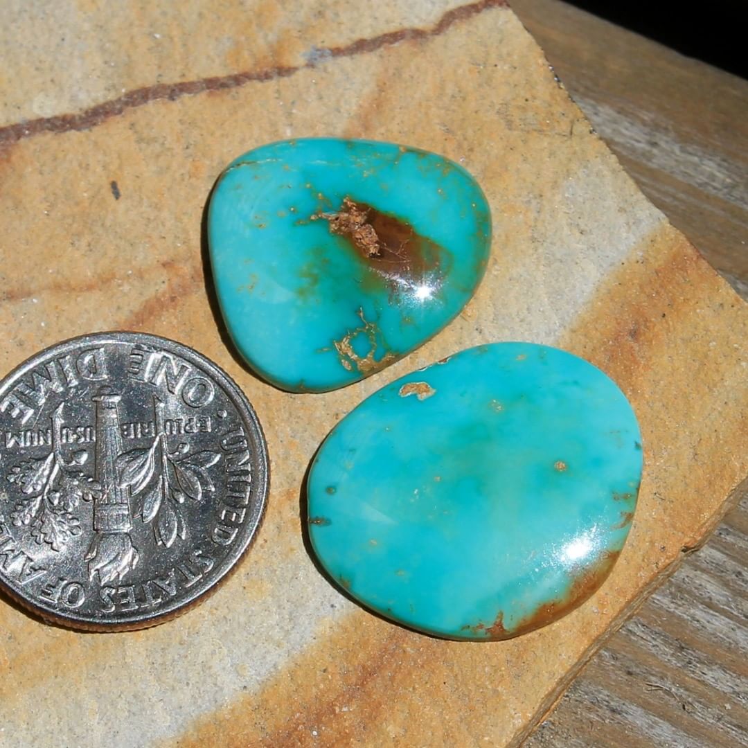 Two natural blue Stone Mountain Turquoise cabochons
 $35 for 6.6, 6.1 carats untreated & un-backed Nevada turquoise