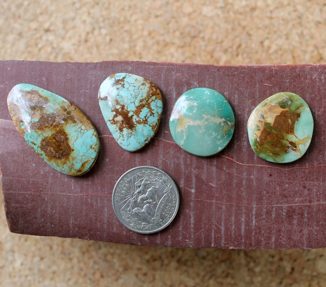 Going slightly larger with these four natural Stone Mountain Turquoise cabochons