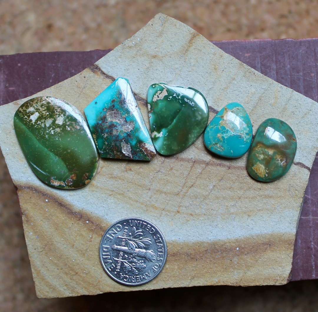 Some flat, angled, curvy and deep colors for these natural Stone Mountain Turquoise cabochons