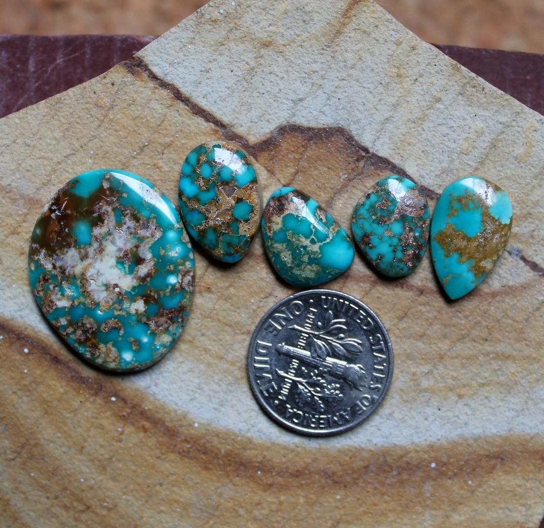 Darker blue matched with darker matrix for these natural Stone Mountain Turquoise cabochons