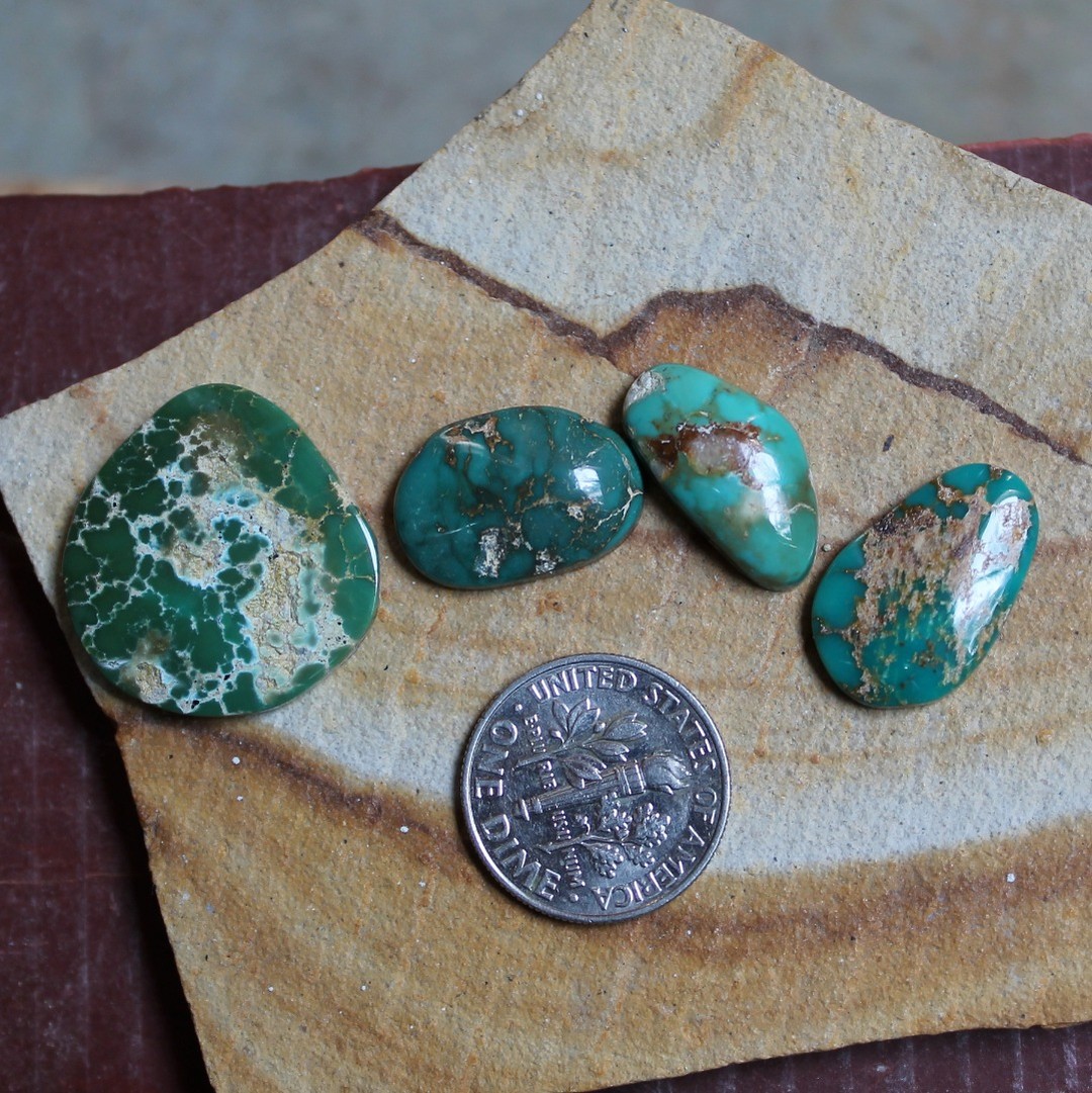 A mix of color for these natural Stone Mountain Turquoise cabochons